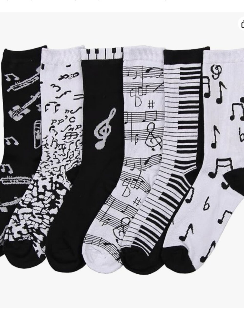 6 Pairs Music Theme Crew Socks  Size 9-11